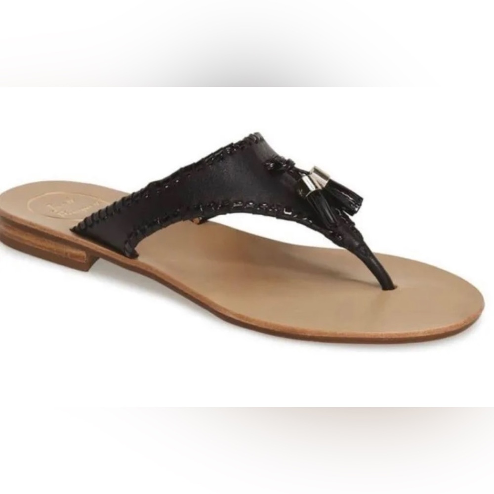 NWT *JACK ROGERS* Black•Black Patent *ALANA* Flat Sandals…*TASSELS*… Size: 8.5 M